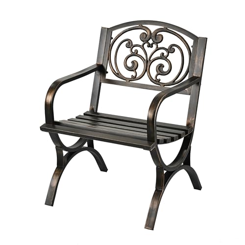 Relaxdays Gartenstuhl, mit Armlehnen, extra breit, Metall, antiker Gartensessel, HBT: 85,5 x 60 x 56 cm, schwarz/Bronze