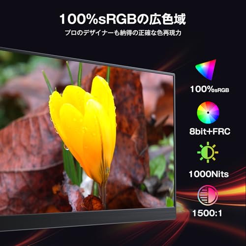 undefined KOOLYFUL 16インチ モバイルモニター 4k 1000Nits超高輝度 モバイルディスプレイ 3840x2400 黄金比16:10 色深度10bit IPSパネル 100%sRGB広色域 非光沢パネル VESA対応 ポータブルモニター 超軽量 スピーカー内蔵 マグネット保護カバー付き の商品画像 3