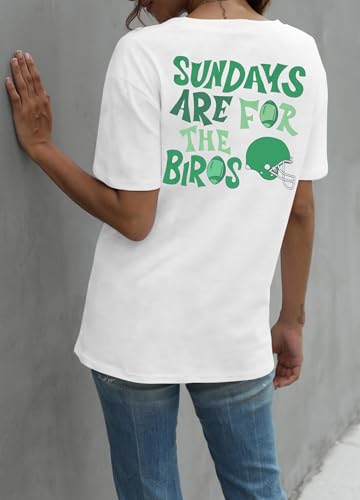 Football Shirt for Women Sunday Funday T Shirt Game Day Tee Cute Print Crewneck Tee4