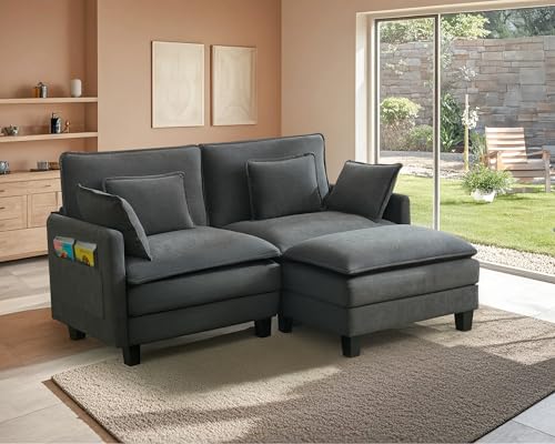 ZRNINR L-förmiges modulares Ecksofa mit Ottomane, 3-Sitzer-Sofa mit tiefer Sitzfläche, bequemes Wolkensofa mit Kissen, modernes Sofa für Wohnzimmer, Schlafzimmer, Wohnung, Büro (194CM, Dunkelgrau) ZRNINR L-förmiges modulares Ecksofa mit Ottomane, 3-Sitzer-Sofa mit tiefer Sitzfläche, bequemes Wolkensofa mit Kissen, modernes Sofa für Wohnzimmer, Schlafzimmer, Wohnung, Büro (194CM, Dunkelgrau)