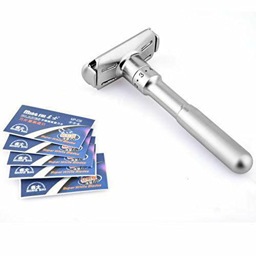 Men Adjustable Double Edge Shaving Safety Razor Shaver + 5x Blades Zinc Alloy