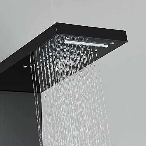 Panel de ducha de torre con sistema mezclador, chorro lluvia y masaje, fabricado en acero inoxidable y latón miniatura 7