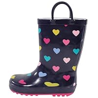 Hudson Baby Unisex Rain Boots, Navy Hearts, 2 Youth