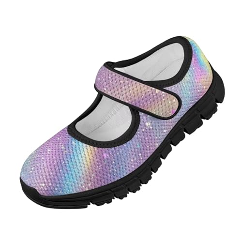 Forchrinse Rainbow Girls and Toddler Mary Jane Sneakers Soft Sole Barefoot Flats Comfort School Party Play Shoes Ballet Flats for Kids Size 11-2.54