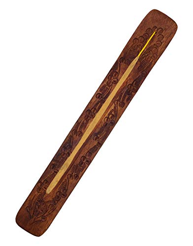 Floral Wooden Ash Catcher With Carved Design For Single Incense Sticks - Meditation Accessories, Spiritual Decor, Home Fragrance, Room Decor (10 Inches Long) #TOP3