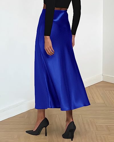 Image of BTFBM 2026 Summer Womens Skirts Silk Elegant High Waist Flowy Long Satin A-Line Midi Skirt Cocktail Wedding Party