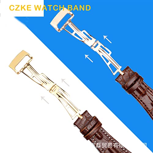 Correa de reloj SAAWEE de cocodrilo de 28mm con hebilla de elevación plegable 5