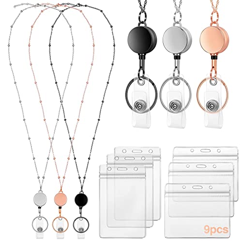 Viiegor 3 Pièces Porte-Badge Rétractable avec Lanière, Porte-Badge Identification Plastique Étanche Transparent les Etudiants le Personnel Hospitalier les Employés Bureau et Bien Plus Encore Argent Cover
