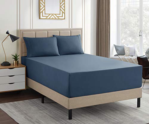 Image of 1500 Supreme Collection Extra Deep Pocket Sheets Set - Luxury Soft Bed Sheets, Wrinkle Free, Bedding, Over 40 Colors, 21 inch Extra Deep Pocket, King, Denim