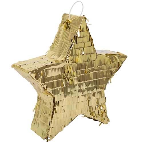 P'TIT CLOWN - 23193 - Pinata Étoile - Remplissage Facile - Accessoire Décoration Fêtes d'Anniversaire Enfant, Kermesses, Célébrations - Carton, Plastique - Or - 36...