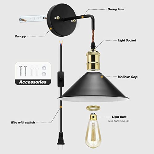 Image of KEWANNO Plug in Wall Sconces, 2PACK Wall Lamp with Plug in Cord, Plug in Wall Light Sconces, Sconces Wall Lighting Plugin, E26 Modern Wall Light Fixtures (Black)