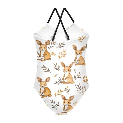 Cute Kangaroos Leaves Girls Swimsuit One Piece Bathing Suit for Baby Girls' Swimwear 3-10T2