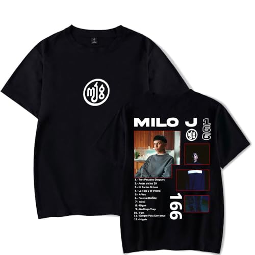 Milo J Camiseta Milo J 166 Album Mujer Hombre Casual Cuello Redondo Manga Corta Retro Tee, Negro, L