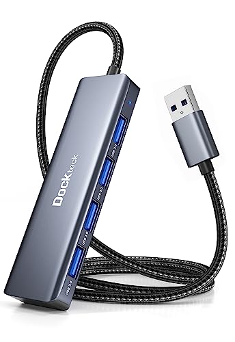 Dockteck USB Hub 3.0 Ultra Flacher Datenhub mit Nylon Geflochten Verlängerungskabel 60cm,Mehrfach USB 3.0 Verteiler für MacBook,Mac Pro,Surface Pro,XPS,Notebook PC,USB Flash Drives