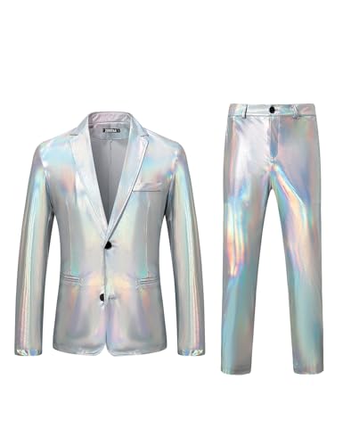 ZEROYAA Men's 70s Disco Suits Metallic Shiny Sequin...