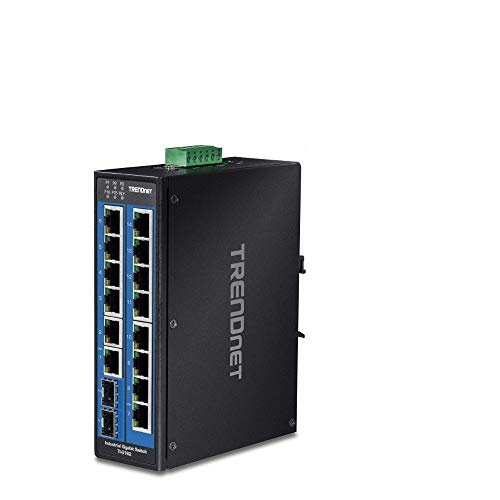 TRENDnet 16-Port Hardened Industrial Unmanaged Gigabit DIN-Rail Switch, TI-G162, 14 x Gigabit Ports, 2 x Gigabit SFP Slots,32Gbps Switching Capacity, IP30 Ethernet Network Switch, Lifetime Protection