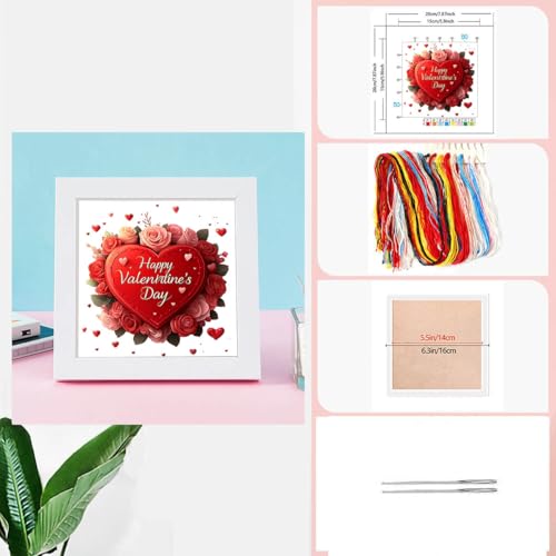 Image of Zhenqing Valentine's Day Cross Stitch Kit for Adults - Red Heart Rose & Owl Floral Design | 11CT 7.87 inchx7.87 inch Stamped Embroidery Kit with Thread, Fabric | DIY Craft Gift (68789)