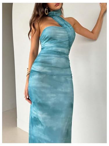 Image of Milumia Women's Halter Floral Bodycon Dress Summer Vacation Sleeveless Party Cocktail Maxi Dresses