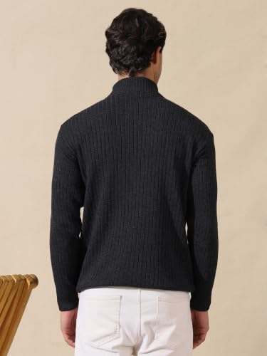Image of Kvetoo Men High Neck Zipper Full Sleeve Woolen Winter Sweater