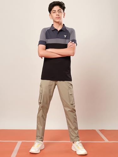 Image of TECHNOSPORT Boys' Solid Straight Fit TS Flexi Cargo Trackpants Drawstring 4-Pocket Polyester Joggers for Sports Play School UPF50+ Anti Odour