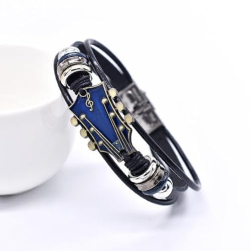 Image of Guitar Leather Bracelet for Men & Women | Retro Rock Music Bracelet with Stainless Steel Clasp | Faux Leather Wristband | Gift for Guitarists & Music Lovers