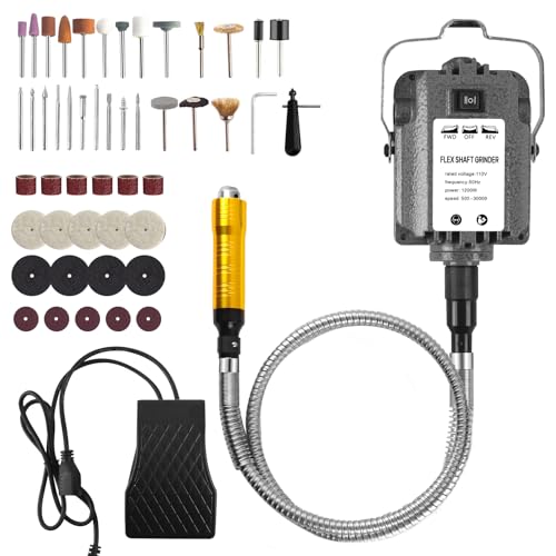1200W 30000RPM Rotary Tool, Electric Flex Shaft Rotary Tool, Flex Shaft Grinder Hanging Carver, Foot Pedal Control, Wall Mount Metal Flexible Shaft, Rich Accessories for Jewelry Polishing Grinding