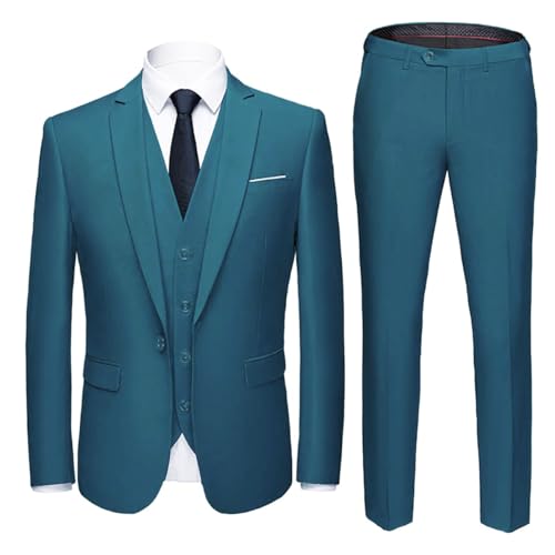 YOUTHUP Herren Anzug Slim Fit 3 Teilig Anzüge für Hochzeit Business Herrenanzug Sakko Anzughose Weste, Blau, L