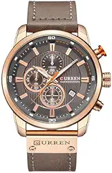 Relógio Masculino 'Chronos Premium' com Pulseira de Couro – Mostradores Personalizados, Calendário, Cronógrafo, Cristal Hardlex e Display Luminoso – Resistente à Água até 3Bar + Caixa Premium
