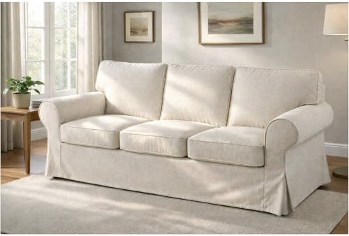 Heavy Duty UPPLAND (Not EKTORP) Sofa Cover Replacement Compatible with IKEA UPPLAND 3 Seat Sofa, Loveseat, Armchair, Sectional Corner, or Footstool Slipcover Only (Uppland 3 Polyester Beige)