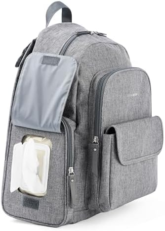 Skip Hop Diaper Bag Backpack with Portable Changing Pad, Easy-Access Wipes & Zippered Side Pockets, Luggage Sleeve & Stroller Straps, Fits a 15” Laptop, Luna, Heather Grey — 사진 5