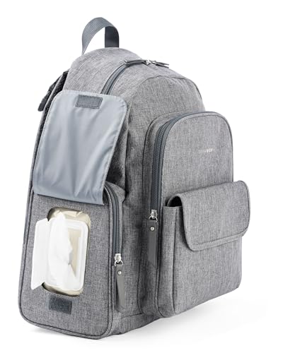 Image of Skip Hop Diaper Bag Backpack with Portable Changing Pad, 9 Total Pockets, Easy-Access Wipes Pocket, Zippered Side Pocket, Luggage Sleeve & Stroller Straps, Fits a 15 inch Laptop, Luna, Heather Grey