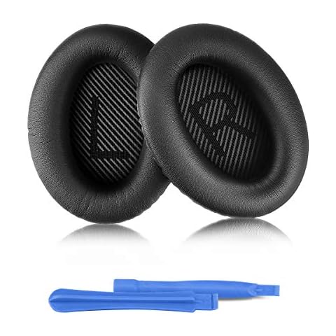 ELZO Replacement Ear Pads for Bose QuietComfort, QC SE/QC2/QC15/QC25/QC35/QC35II/QC45/AE2/AE2i/AE2w/SoundTrure/SoundLink, Premium Softer Leather, High-Density Noise Cancelling Foam, Black Cover