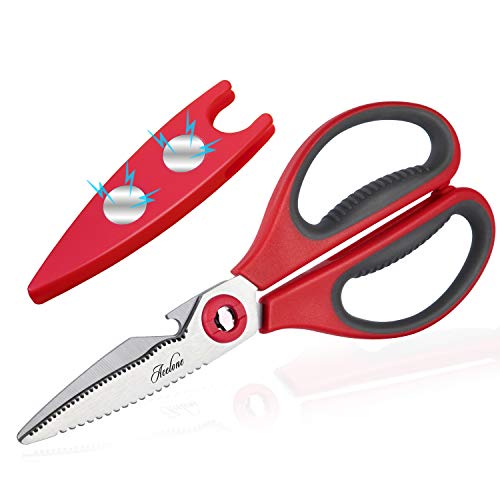 Kitchen Shears, Acelone Premium Heavy Duty Shears Ultra Sharp Stainless Steel Multi-function Kitchen Scissors for Chicken/Poultry/Fish/Meat/Vegetables/Herbs/BBQâ¦ (Red gray)