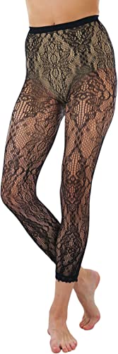 Image of ToBeInStyle Women's Single Floral Lace Fishnet Tights Footless & Stirrup Design