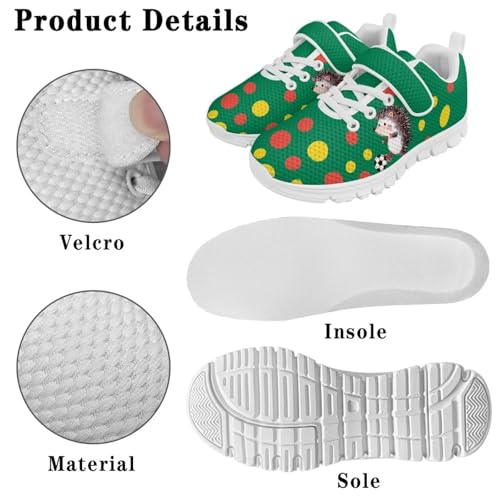 Little Kid Boys Girls Shoes Lightweight Mesh Breathable Adorable Running Sneakers for Little Kid and Big Kid Hedgehog Soccer Pattern White Sole 6