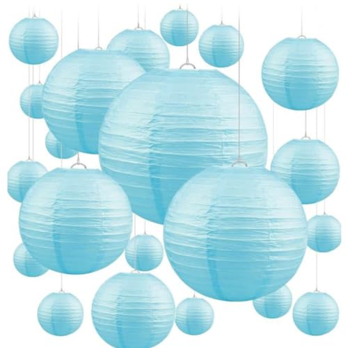 Image of Wanna Party 12 Inches Paper Lanterns Light Blue | Hanging Lantern for Diwali Christmas Indoor Outdoor & Home | Hanging Ball Decoration for Marriage Baby Shower Birthday - Pack of 1