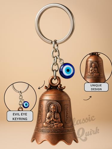 Image of Evil Eye Hooked Guardian Bell Keychain - Protective Lucky Charm Bell with Clip Hook for Bike, Car, Key & Bag | Spiritual Good Luck Talisman Gift