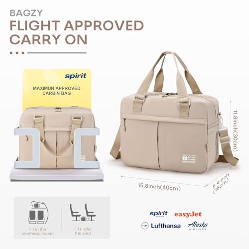 BAGZY 40x30x15cm Personal Item Travel Bag Expandable 40x30x25cm Gym Bag Lightweight Duffle Bag Mens Weekender Bags for Women with Wet Pocket for Overnight Hospital Carry on Bags for Airplanes Beige4