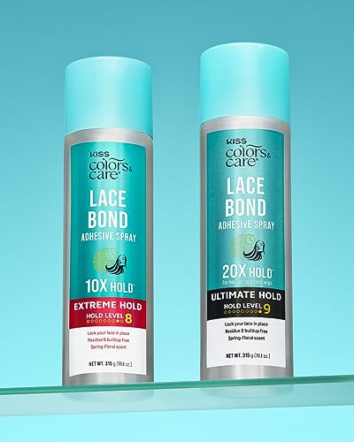 kiss colors amp care lace bond adhesive spray ultimate hold 111 oz - adhesive for lace frontals sweat proof water-resistant fast drying efficient nozzle convenient super secure for all day