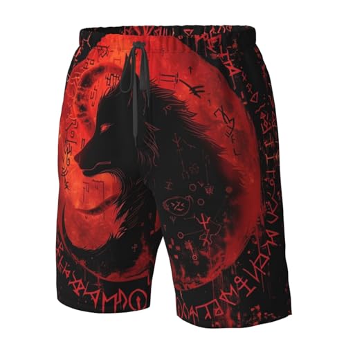 Viking Wolf Runes Celtic Norse Meditation Mythology Ancient Men's Quick Dry Swim Shorts, Mesh Lined Beach Trunks with Pockets2
