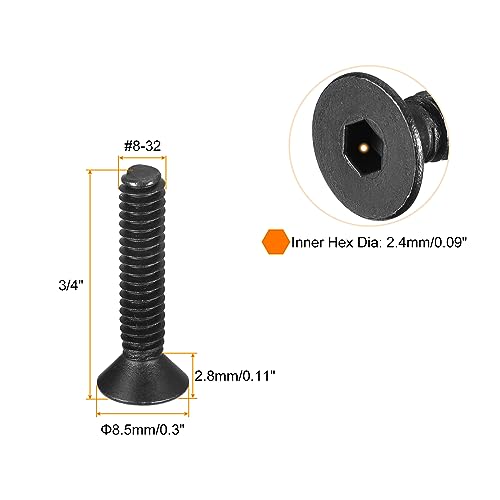 uxcell #8-32x3/4" Flat Head Socket Cap Screws - Image 2