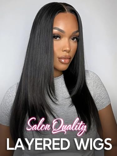 Image of ISEE Straight Glueless Wigs Human Hair 7x5 Layered Wig For Women 24 Inch