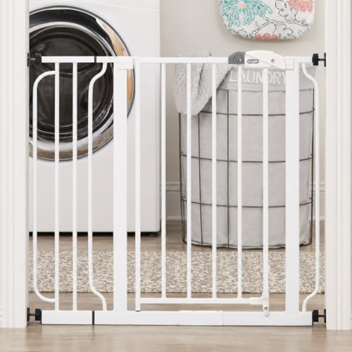 Regalo Safety 29-38.5' Baby Gate for Doorways & Bottom of Stairs, Pressure Mounted Baby Gate with Door for Babies, Toddlers & Pets, Tested & Safe for 30 Years, American Designed, American Owned, White