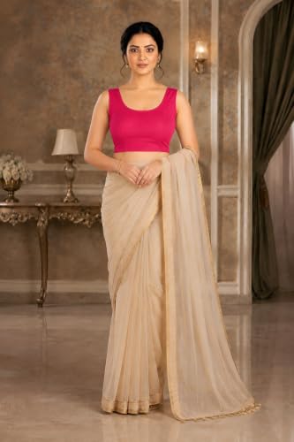 Image of Abhi Readymade Saree Blouse for Women- Sleeveless, Round Neck, Regular-fit, Stretchable, Pull-on Style Blouse