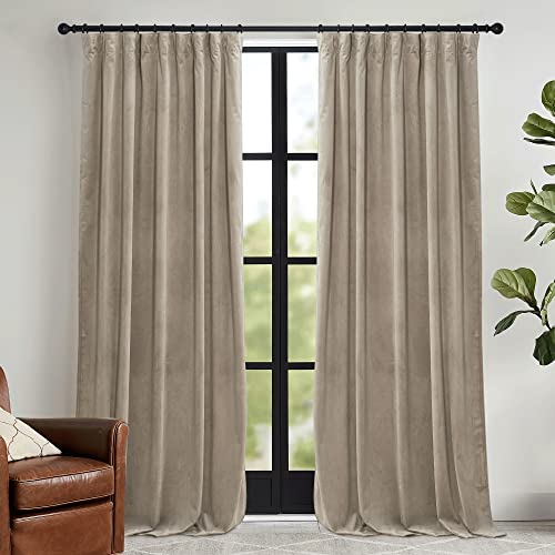RYB HOME Camel Beige Velvet Curtains 90 inches, Soft Durable Drapes Room Darkening Privacy Window...