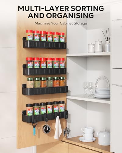 Image of Nieifi Spice Rack, Wall Shelf, Pack of 4, Spice Rack for Kitchen (Black)