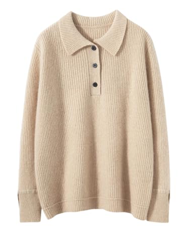 100% Cashmere Button Fly Polo Sweater Womens Long Sleeve Pullover Jacket Solid Knitted Jumper Tops