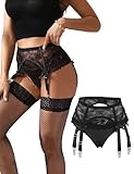 ohmydear Porte Jarretelle Femme Sexy Dentelle Guêpière Grande Taille 4 Sangle Ceinture Pour Bas Jarretières Transparent Tenue Hot Sous Vêtemen Chic avec G String