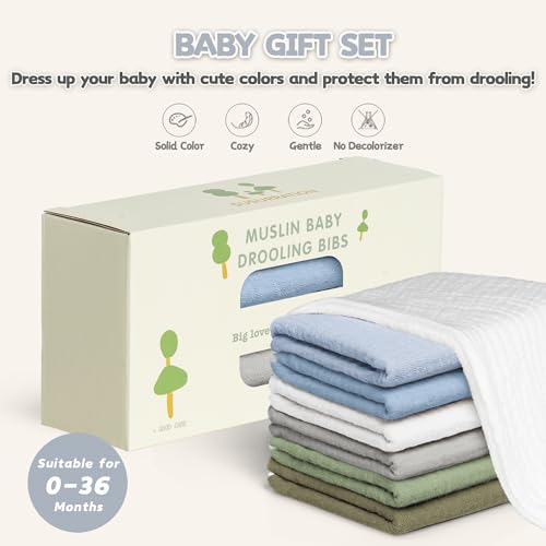 Image of Susurration Muslin Baby Drool Bibs 10Pack Soft Square Adjustable Bandana Bibs for Unisex Baby Girls & Boys