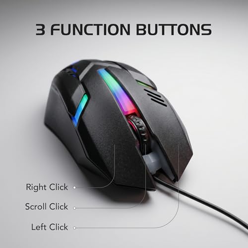 Image of FRONTECH Wired USB Gaming Mouse | 1200 DPI | Rainbow RGB Lighting | 3 Function Buttons, Textured Grip | Ergonomic Design (MS-0111)